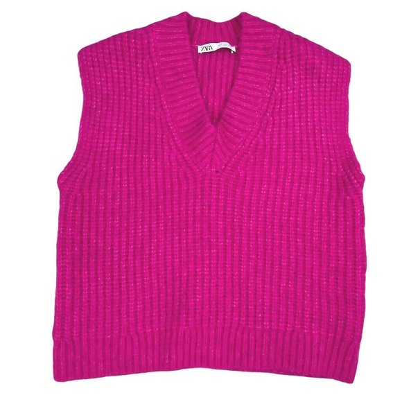 Zara Sweaters - Zara Knit Sweater Purl Vest V Neck Top Sleeveless Chunky Knit Pink Size Small